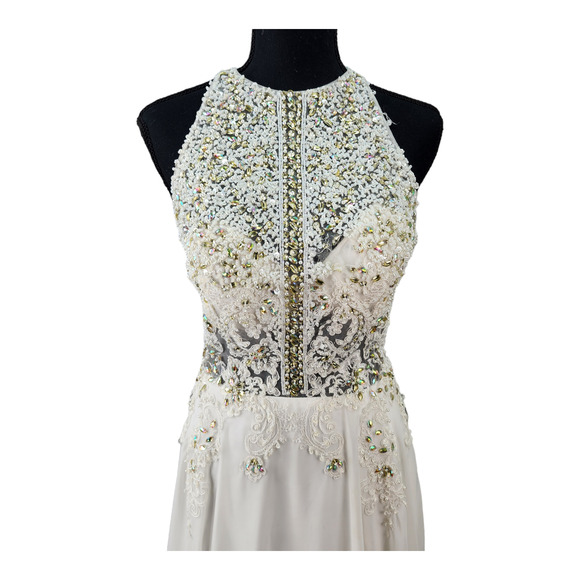 Bicici Coty Formal Dress Women Small White Beaded Prom Gown Evening Crafty Flaws - Picture 4 of 16